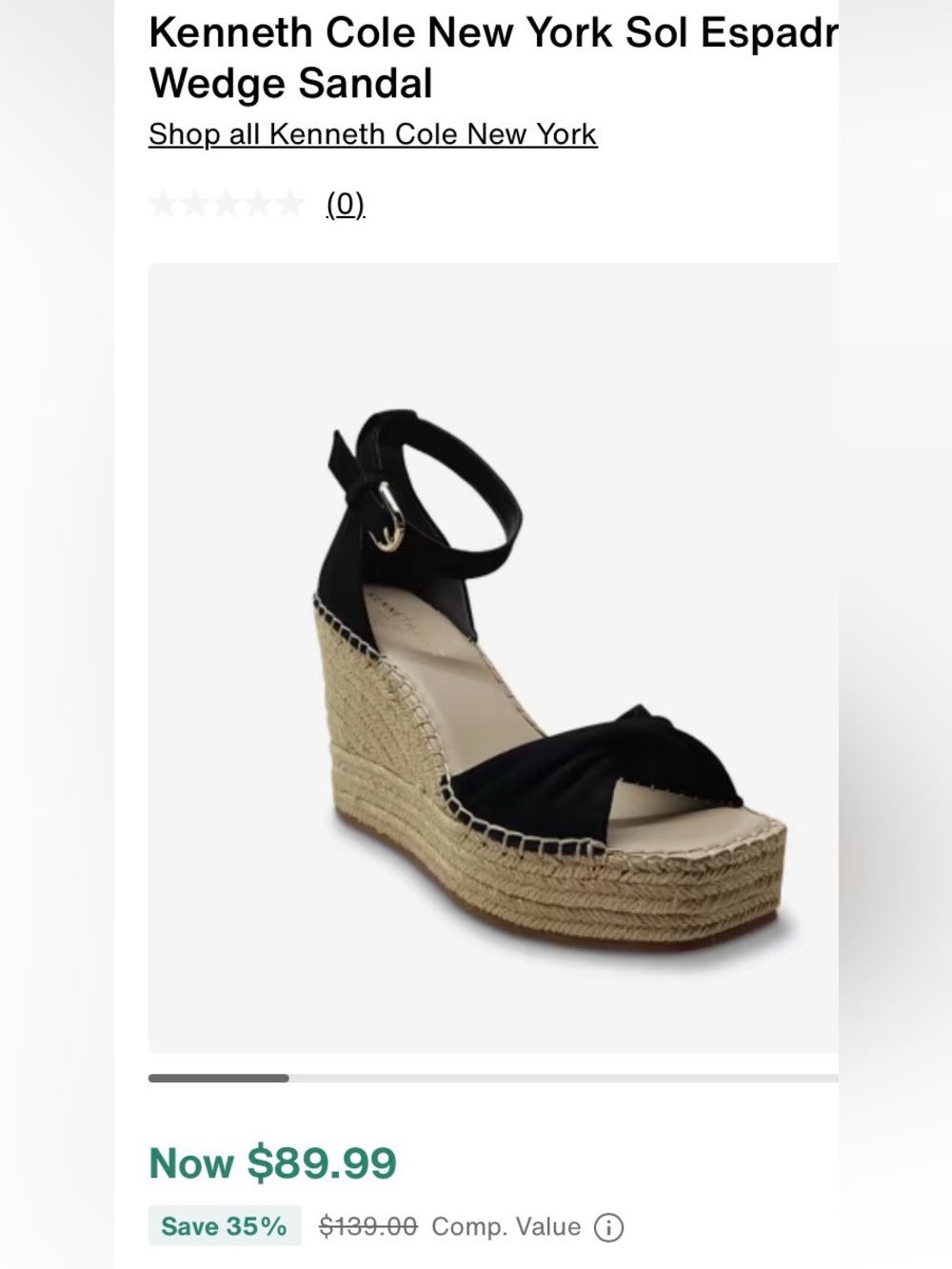 Kenneth Cole Sol Black Espadrille Wedge with Ankle Strap